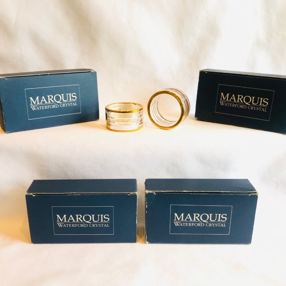 Set of 8 WATERFORD CRYSTAL Hanover Gold Napkin Rings- New in Boxes
